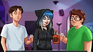 In Summertime Saga 159, she gets fucked by monster cock, her small tits bouncing.