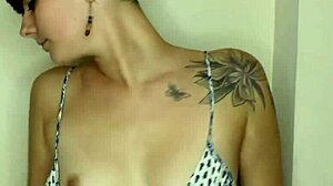 Big tits brunette babe shows off downblouse while cleaning house