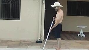 Athletic MILF Prostitute Gets Oral And Cum Bath In Pool.