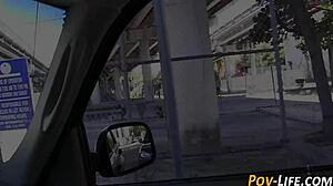 sucking pov teen 18+ gets cumshot on ass and handjob