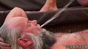 Slut drinks pee and cum in mouth