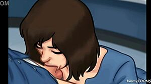 In Summertime Saga, manager's daughter Kimmytoons sucked my dick behind the desk at work.