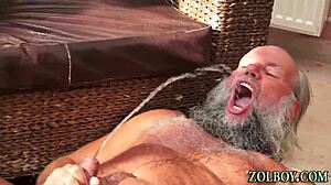 Slut drinks pee and cum in mouth