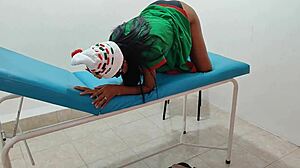 sensual female elf indulges in christmas fantasies on hospital gurney