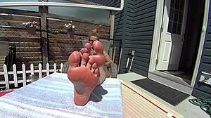 Blonde Bikini Babe Shows Off Barefoot Toes In Fetish Play With Friend