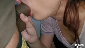 Subtle encounter on the building stairs leading to a mouth full of cum in public pov