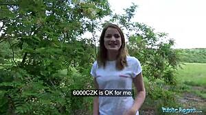 small boobed cutie gets banged in woods during public pov