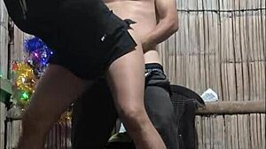 Hey, this beautiful brunette Indian with curly hair gets visited by her stepson on Christmas, and they have standing sex!