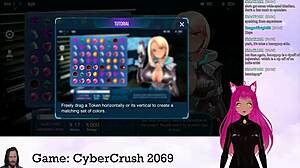 lewdneko the vtuber plays cybercrush 2069, flashing big tits in hentai game