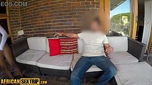 Hot african girlfriend gets fucked outdoors by big euro stud pov