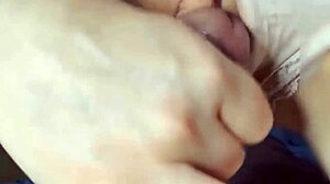 Teen rubs shaved pussy on cock until creampie