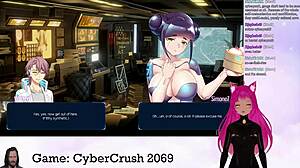 lewdneko the vtuber plays cybercrush 2069, flashing big tits in hentai game