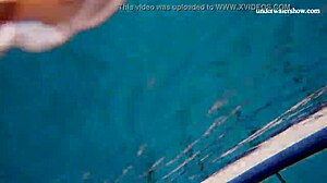 Horny teen gets naked fast by the pool, showing her tight pussy