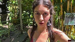 crazy walk on public waterfall