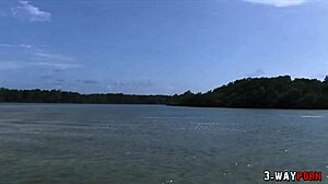 amateur blonde with big tits joins outdoor threesome fun