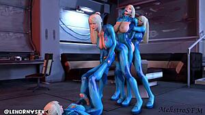 A shemale character in a cartoon pmv animation.