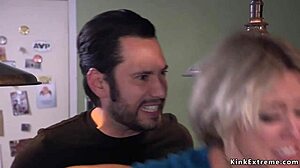 grown dude casually rough fucks milf in anal bondage