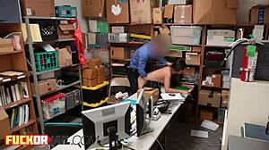Brunette teen feels hammered hard in uniform for shoplifting at work
