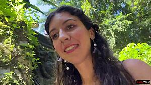 crazy walk on public waterfall