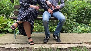 Handjob Outdoors in Park with Kinky BBW Milf