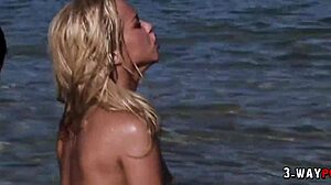amateur blonde with big tits joins outdoor threesome fun