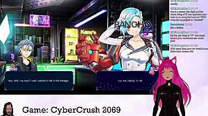 lewdneko the vtuber plays cybercrush 2069, flashing big tits in hentai game