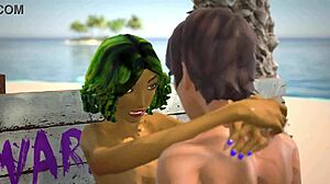 3dgspot oily babe at beach 3d animation