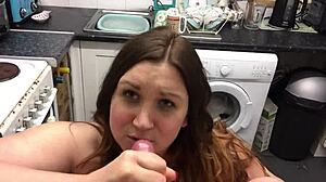 Curvy candy performs blowjob leading to facial