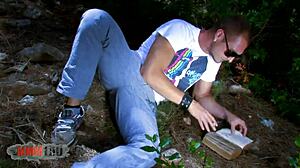 Spanish pornstar Damaris gets choked and deepthroats Leo Galvez outdoors, ending with cum in mouth