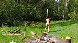 hot brunette doggystyle anal creampie in the forest.