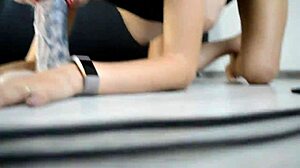 Amazing blonde Florane sucks and rides big monster dildo