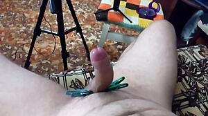 Watch this hard cock handjob with clothespins? Feel the huge cumshot explode sweetly!