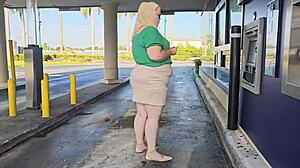 Stranger approaches curvy muslim hijab milf in parking lot and eats her pussy intensely.