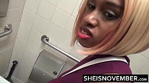 blonde sucks cock in fast food restroom