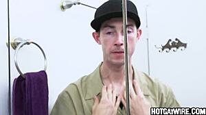 After a tough day, this hunk unwinds with steamy gay action.