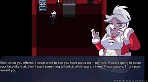 Babe with silver hair has intense sex in anime cosplay hentai game at Spunkstock festival!