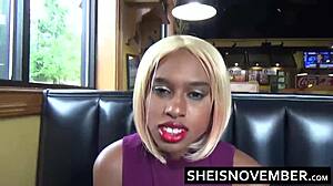 blonde sucks cock in fast food restroom