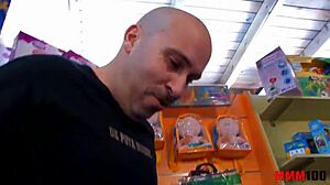 gorgeous black woman double penetrated in store