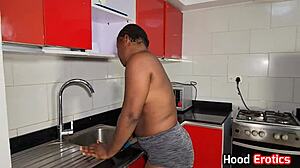 Crazy Ebony Amateur Moans During Kitchen Encounter