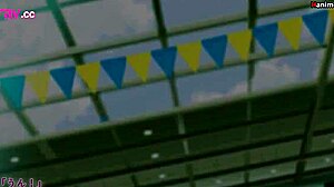 Anime Girls in Bikinis Pose Playfully at the Beach