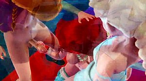 triple futa with anna, elsa, and ariel in 3d porn, clothes ripped, creampie swallow