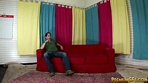 Busty Sonya Sage straddles for intense handjob cum blast. Watch her dominate!