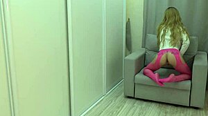 Passionate Girl In Pantyhose Plays With Tight Pussy Using Huge Dildo!