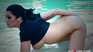 Busty diva with big ass moans by the pool