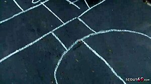 young german teen gives blowjob on playground for cash