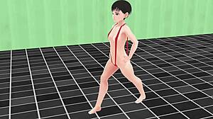 Jeg ser anime-pige svømme i mikro-bikini med brystvorte-glimt