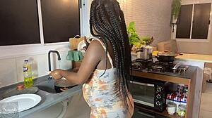 quickie in kitchen with cumshot in tight pussy of pregnant bruna black