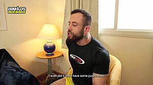 The naughty client seduces the trainer with blowjob and ass licking at the gym