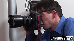 Gay photographer captures two studs in raw bareback action.