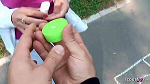 young german teen gives blowjob on playground for cash